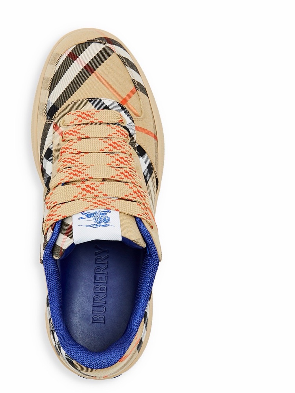 Burberry Beige Check Low-Top Sneaker with Blue Insole